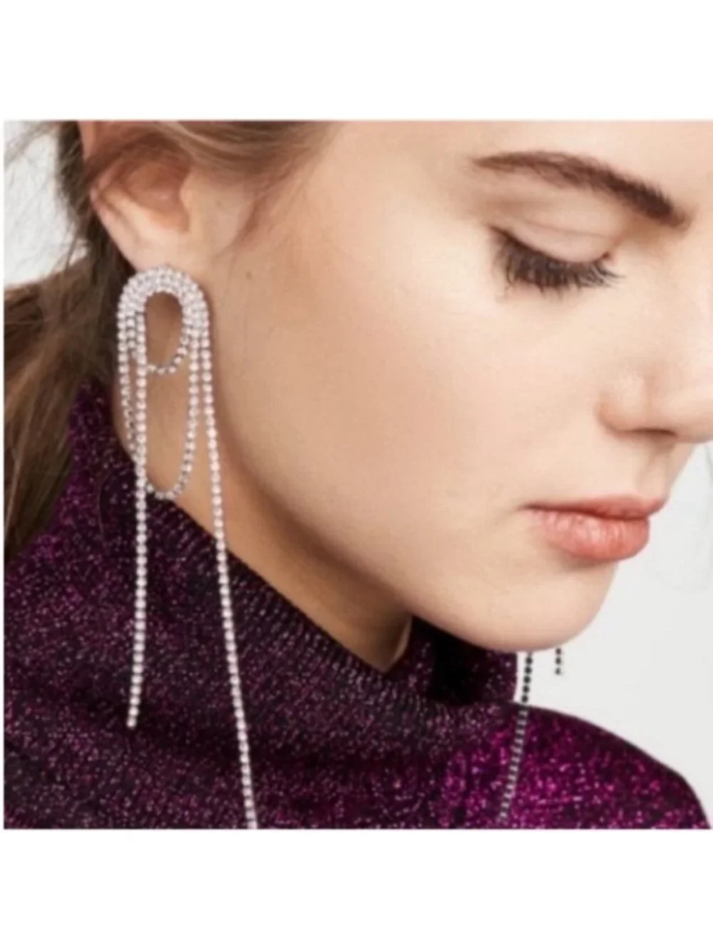 New! Rhinestone Loop Drop Earrings (1045) NWOT